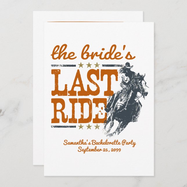 Burnt Orange The Bride's Last Ride Invitation (Front/Back)