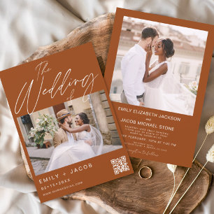 Burnt Orange The Wedding of Two Photo QR code Invitation
