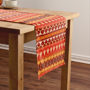 Burnt Orange Tribal Geometric Striped Short Table Runner