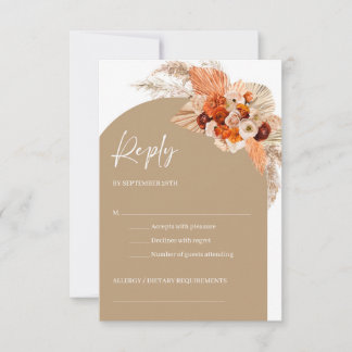 Burnt orange tropical flowers terracotta boho arch RSVP card