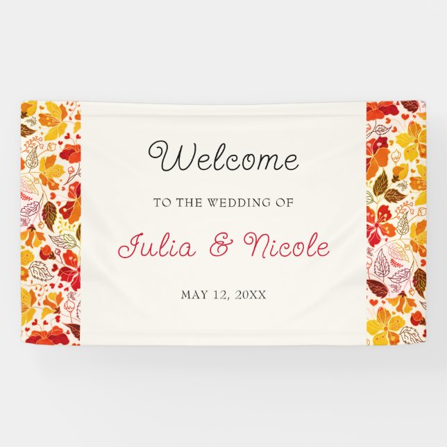 Burnt Orange Tropical Hibiscus Florals Wedding Banner (Horizontal)