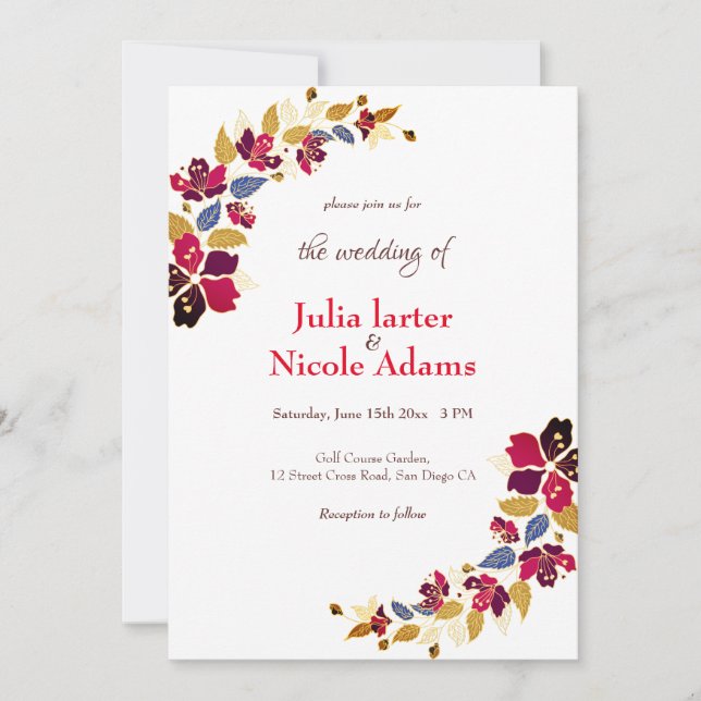 Burnt Orange Tropical Hibiscus Florals Wedding Invitation (Front)