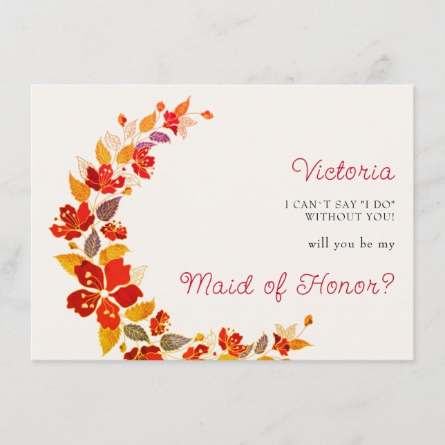 Burnt Orange Tropical Hibiscus Florals Wedding Menu (Front)