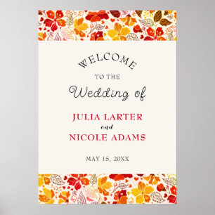 Burnt Orange Tropical Hibiscus Florals Wedding Poster
