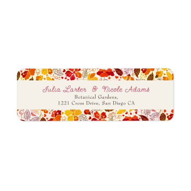 Burnt Orange Tropical Hibiscus Florals Wedding Return Address Label (Front)