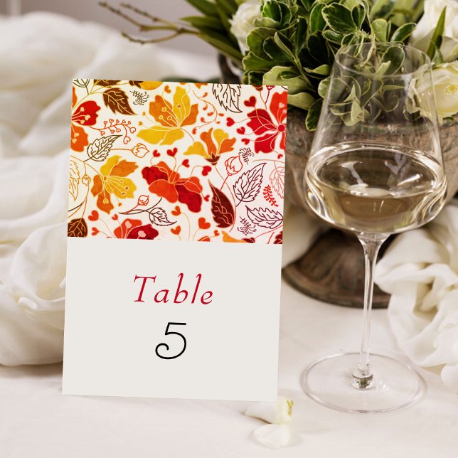 Burnt Orange Tropical Hibiscus Florals Wedding Table Number (Creator Uploaded)
