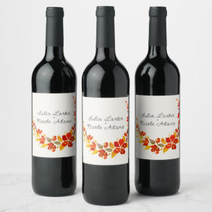 Burnt Orange Tropical Hibiscus Florals Wedding Wine Label