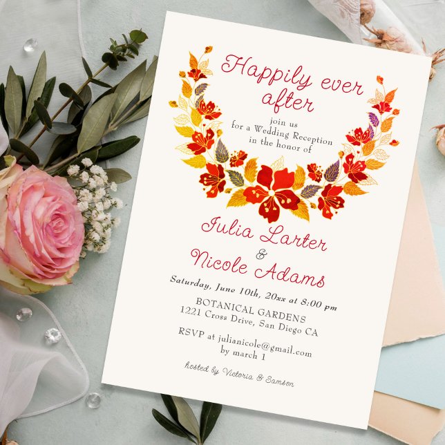 Burnt Orange Tropical Hibiscus Wedding Reception Invitation (Creator Uploaded)