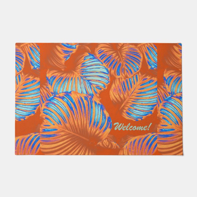 Burnt Orange Tropical Leaves Doormat (Front)