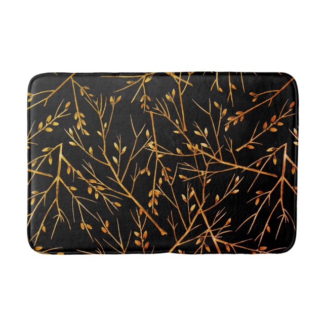 Burnt Orange Twigs on Black Bath Mat (Front)