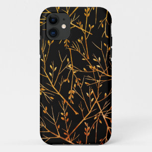 Burnt Orange Twigs on Black iPhone 11 Case