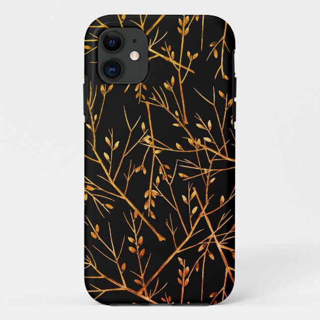 Burnt Orange Twigs on Black Case-Mate iPhone Case (Back)