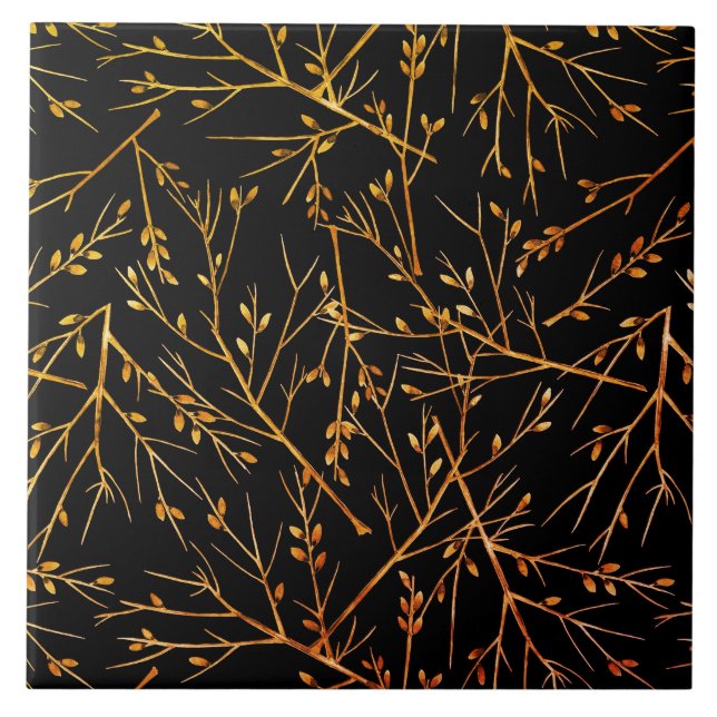 Burnt Orange Twigs on Black Ceramic Tile (Front)