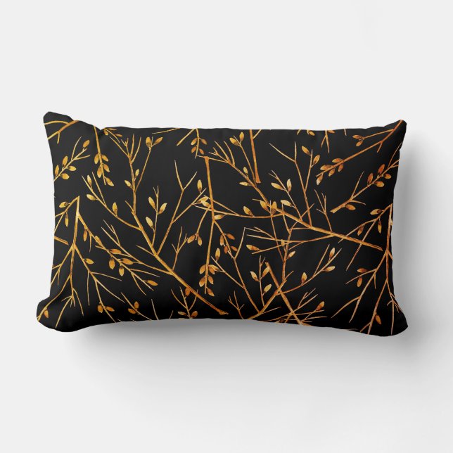 Burnt Orange Twigs on Black Lumbar Cushion (Front)