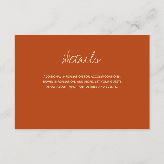 Burnt Orange Typography Wedding Details  Enclosure Card (Front)