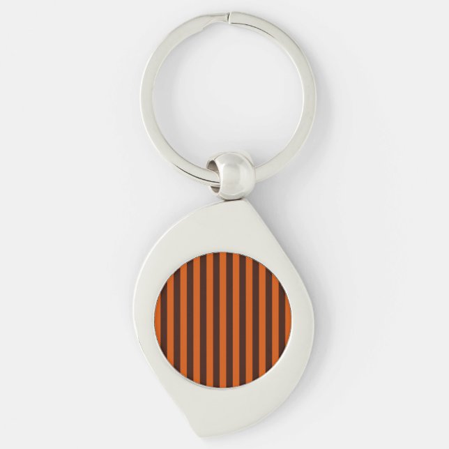 Burnt Orange Vertical Stripes Retro Style Key Ring (Front)