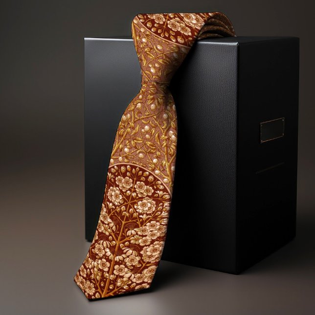 Burnt Orange Victorian-Era Floral Snowberry Men's Tie (Creator Uploaded)