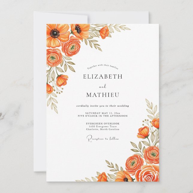 Burnt Orange Vivid Rustic Wedding Invitation (Front)