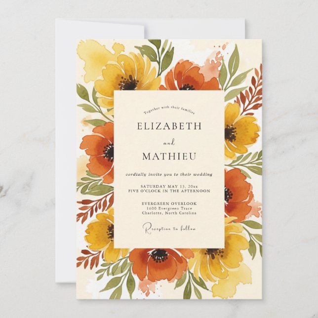 Burnt Orange Warm Autumnal Wedding Invitation (Front)