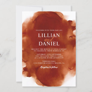 Burnt Orange Watercolor Photo Wedding Invitation