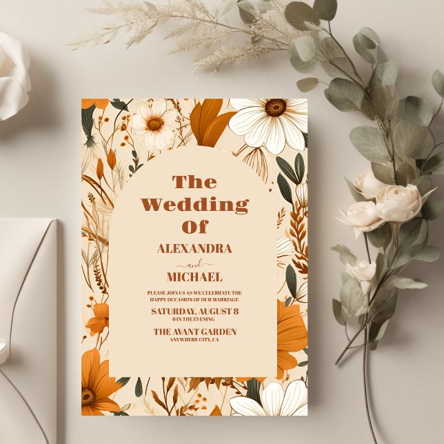 Burnt Orange Watercolor Wildflowers Wedding Invitation (Creator Uploaded)