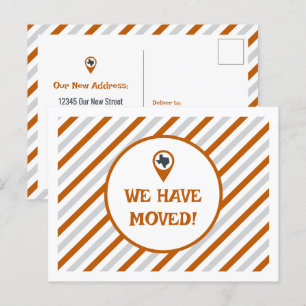 Burnt Orange We Have Moved Striped Moving Postcard