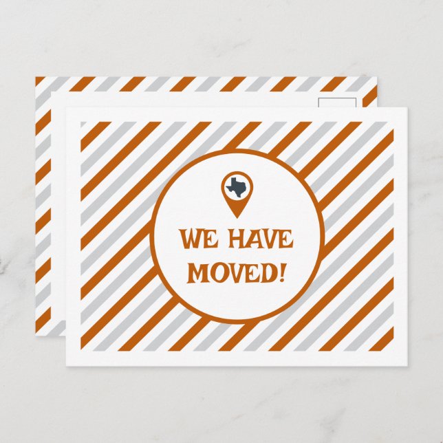 Burnt Orange We Have Moved Striped Moving  Postcard (Front/Back)
