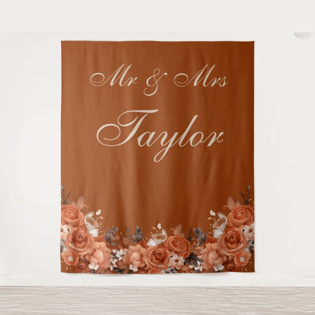 Burnt Orange Wedding Backdrop Tapestry (Front)