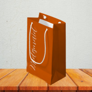 Burnt Orange Wedding Bridesmaid Stylised Script Small Gift Bag