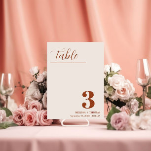 Burnt orange Wedding decor Table Number Card