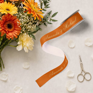 Burnt Orange Wedding Elegant Calligraphy Script Satin Ribbon