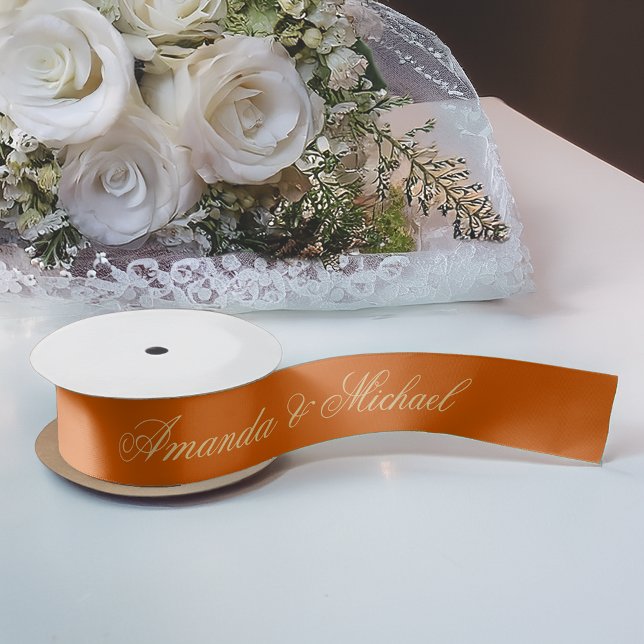 Burnt Orange Wedding Elegant Calligraphy Script   Satin Ribbon (Creator Uploaded)