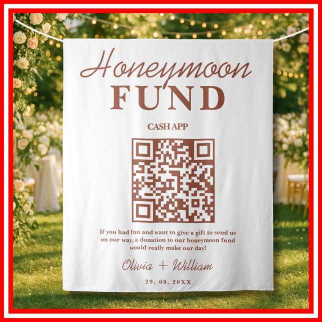 Burnt Orange Wedding Honeymoon Fund QR Backdrop Tapestry (Creator Uploaded)