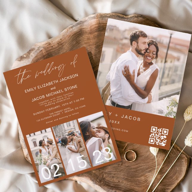 Burnt Orange Wedding Minimalist QR code Invitation (Creator Uploaded)