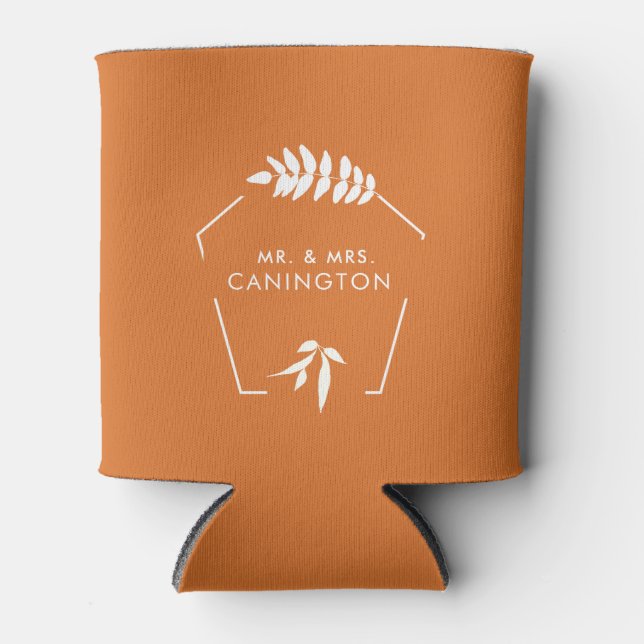Burnt Orange Wedding Mr. & Mrs.  Can Cooler (Front)