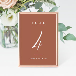 Burnt Orange Wedding Table Number Card Calligraphy