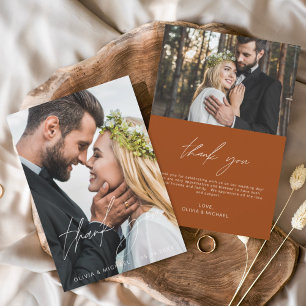 Burnt Orange Wedding Thank You 2 Photos Card