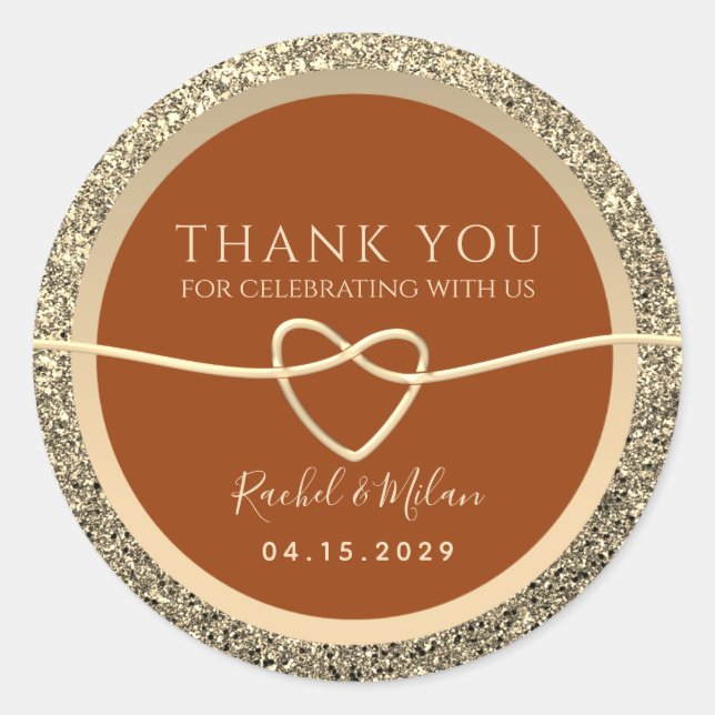 Burnt Orange Wedding Thank You Favour Classic Round Sticker (Front)