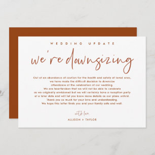 Burnt Orange Wedding Update Downsize Announcement