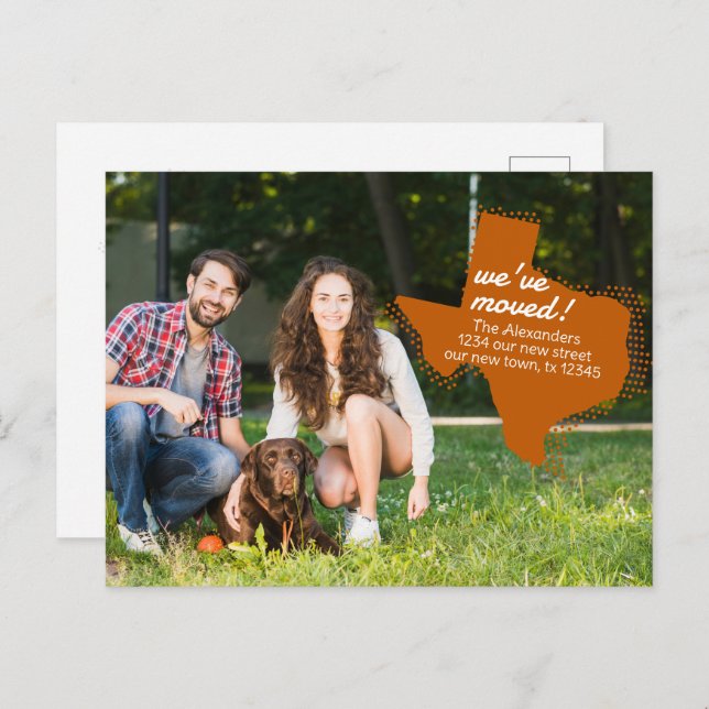 Burnt Orange We've Moved - Dotted Texas Moving Postcard (Front/Back)