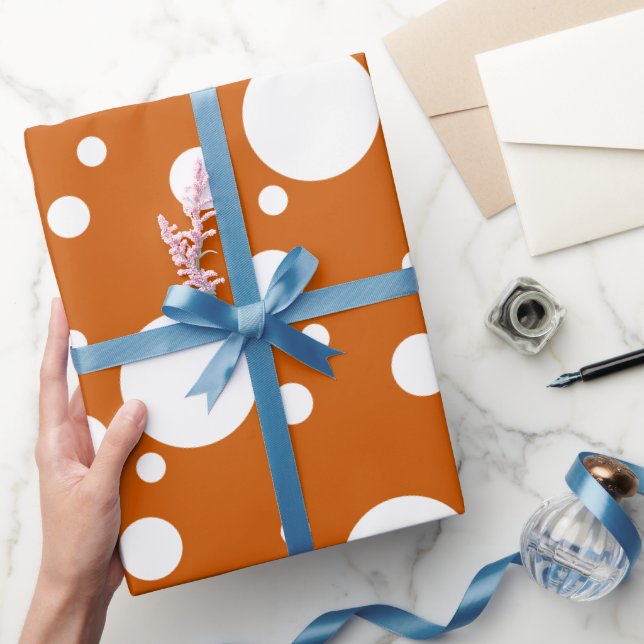 Burnt Orange White Different Sized Polka Dots Wrapping Paper (Gifting)
