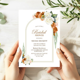 Burnt Orange White Floral Arch Bridal Shower Invitation