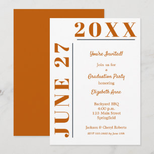 Burnt Orange White Graduation Party Invitation