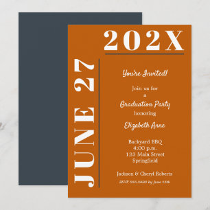 Burnt Orange White Grey Graduation Party Invitation