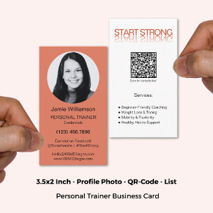 Burnt Orange White Start Strong Personal Trainer Business Card