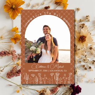 Burnt Orange Wildflower Bohemian Arch Wedding Save The Date