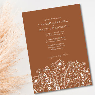 Burnt Orange Wildflower Boho Chic Wedding Invitation