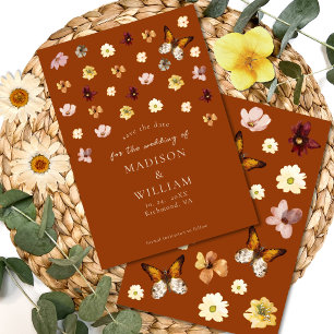 Burnt Orange Wildflower Boho Save the Date Card