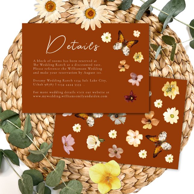 Burnt Orange Wildflower Boho Wedding Details Enclosure Card (Creator Uploaded)