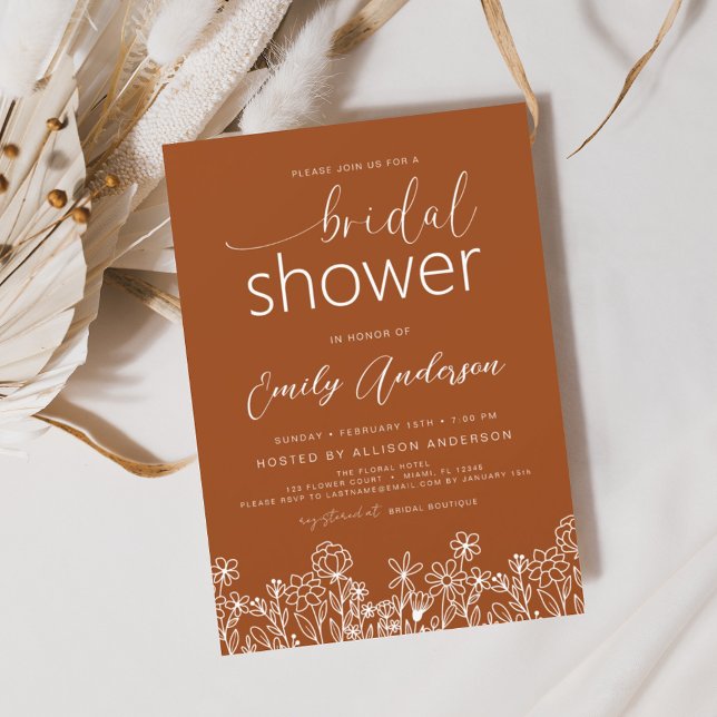 Burnt Orange Wildflower Bridal Shower Invitation Flyer (Creator Uploaded)